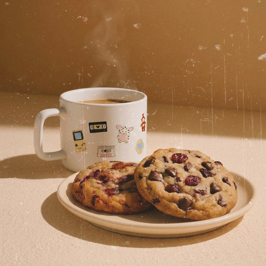 Taza de cerámica de color blanco de Laniñabowie modelo "Milenial vibes" con estampación hecho a mano en nuestro taller inspirada en los objetos icónicos de la generación milenial. vista lateral
